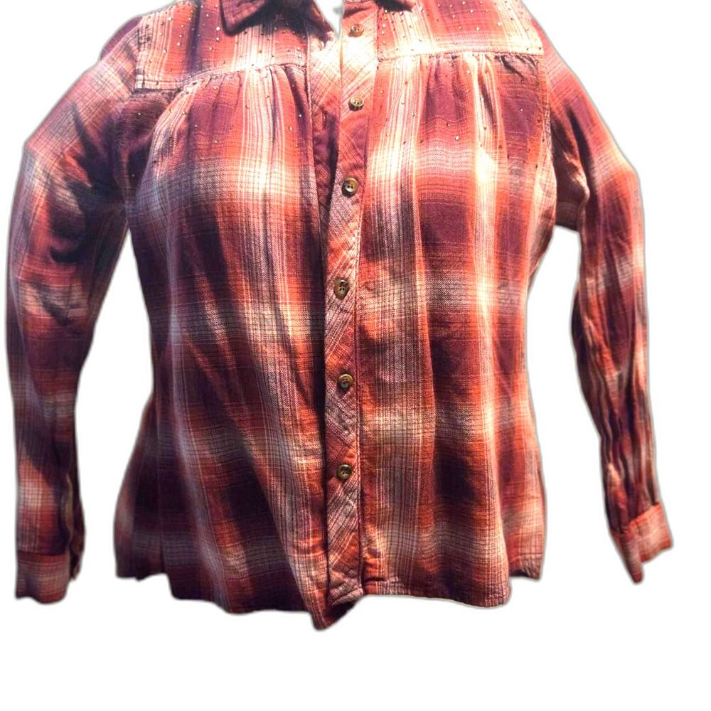Shyanne Maroon Plaid Rhinestone Embellished Button-Down Shirt